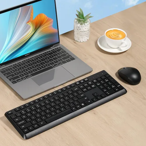 Vista 5 de Combo de teclado y ratón inalámbrico para Windows, combo de teclado y ratón inalámbrico externo de computadora de tamaño completo 2.4G para laptop