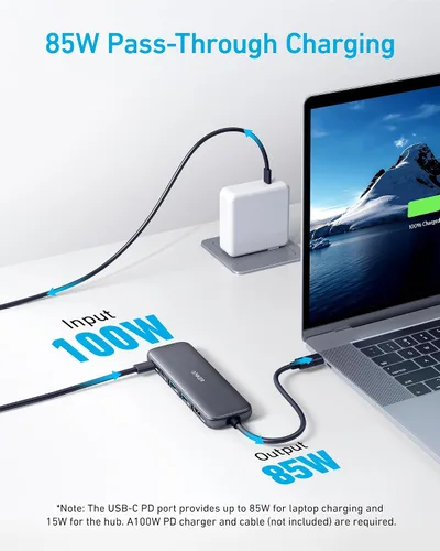 Vista 3 de Anker Hub USB C, divisor USBC a HDMI 5 en 1 con pantalla 4K Negro