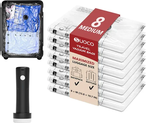 Vista 17 de Travel Vacuum Bags for Clothing with Cordless Pump 18 Combo, Black