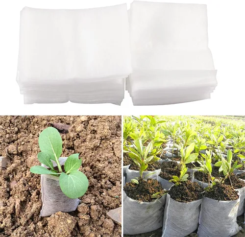 Vista 3 de TITA-DONG 200 bolsas biodegradables no tejidas para vivero, frutas de flores vegetales, bolsas de fibra de trasplante de suelo, bolsa de cultivo