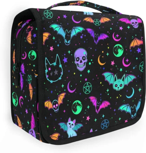 Vista 14 de MNSRUU Hanging Toiletry Bag Bats Satellites Skulls and Trees Travel Makeup bag for Toiletries Portable Travel Toiletry Organizer Cosmetic Bags with