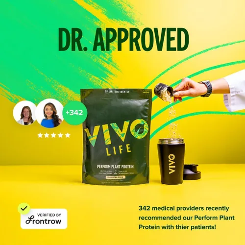 Vista 6 de Vivo life Perform Plant Protein en polvo, 0.88 oz de proteína con 0.21 oz