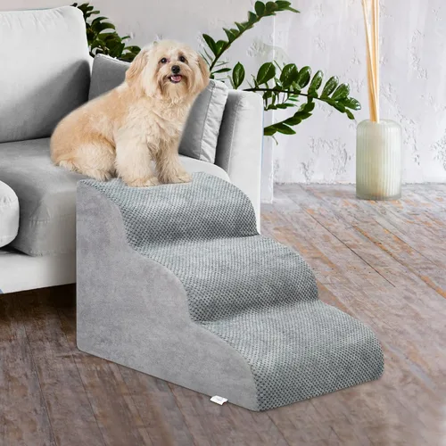 Vista 5 de Escaleras para Perros para Perros Pequeños - Rampa de Espuma de Alta Densidad, Pasos Extra Anchos para Mascotas con Fondo Antideslizante para Camas