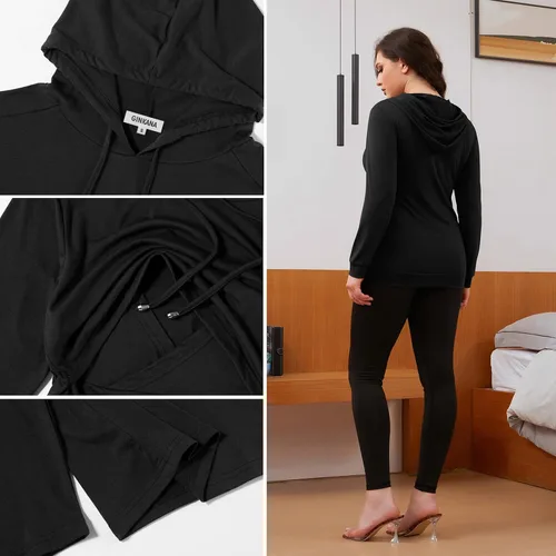 Vista 222 de GINKANA Sudadera con capucha para mujer, manga larga, lactancia materna, ropa casual