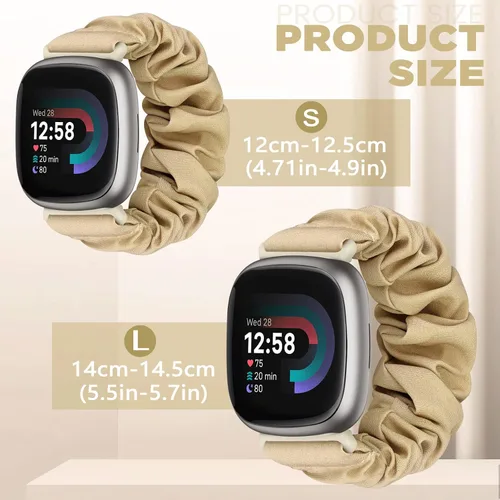 Vista 3 de Bandas elásticas compatibles con Fitbit Sense/Sense 2/Versa 3 / Versa 4 para mujer, paquete de 4 correas elásticas de repuesto de nailon elástico