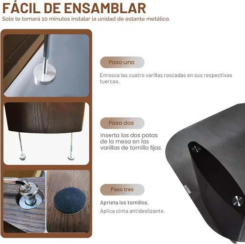 Vista 6 de Mesa de centro moderna de cristal, mesa de centro para sala de estar, tapa de vidrio templado con base de madera resistente, mesas de centro Nogal