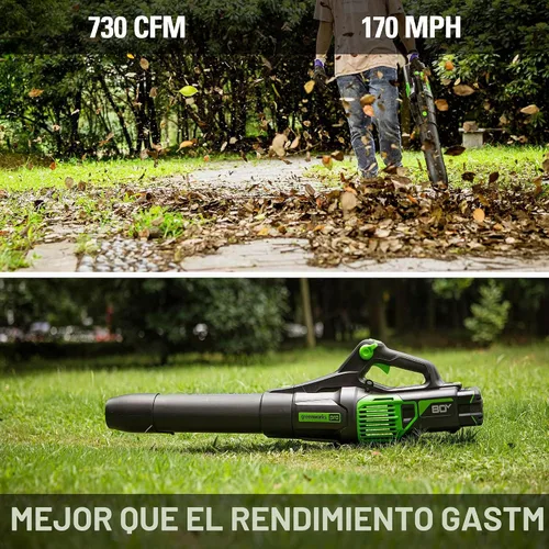 Vista 4 de Greenworks - Soplador eléctrico de hojas de 80 V, 730 CFM, solo herramienta