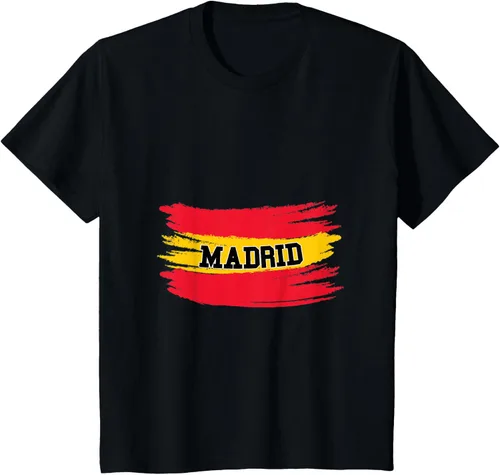 Vista 27 de Camiseta familiar de España Madrid con bandera española envejecida, Negro