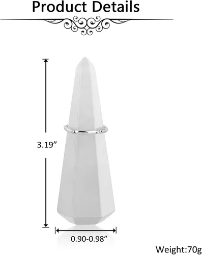 Vista 6 de Jovivi Soporte para anillo de cristal de cuarzo rosa natural con forma de prisma hexagonal decorativo en forma de anillo de boda