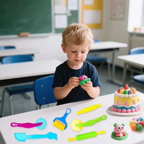 Vista 5 de Herramientas de arcilla, juego de herramientas de arcilla y masa para niños, kit de accesorios de masa artesanal con rodillo, espátula de corte
