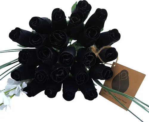 Vista 19 de Ramos originales de rosas de madera en 1, 2, o 3 docenas, Madera de abedul, Completamente negro, 1 Docena