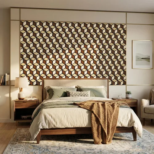 Vista 3 de Paquete de 4 paneles de pared acústicos, PVC 3D de 27 x 18 pulgadas, paneles de pared de madera insonorizados para decoración de pared