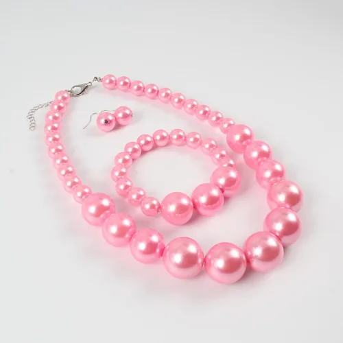 Vista 7 de KOSMOS-LI Juego de collar y pulsera de perlas de imitación grandes para mujer de 19 pulgadas, Plástico, Perla
