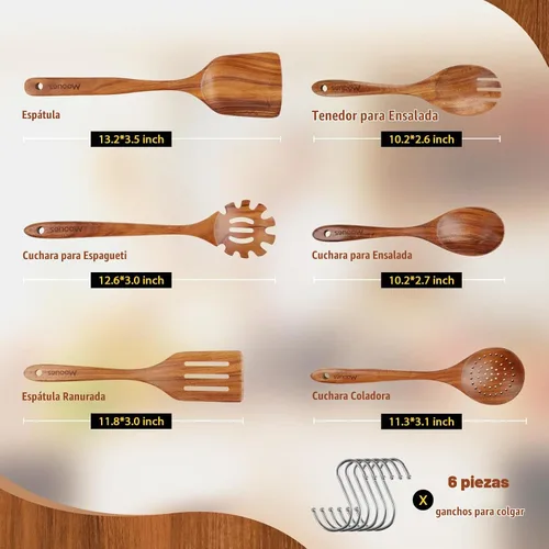 Vista 2 de Cucharas de madera para cocinar 6PCS Juego de utensilios de cocina