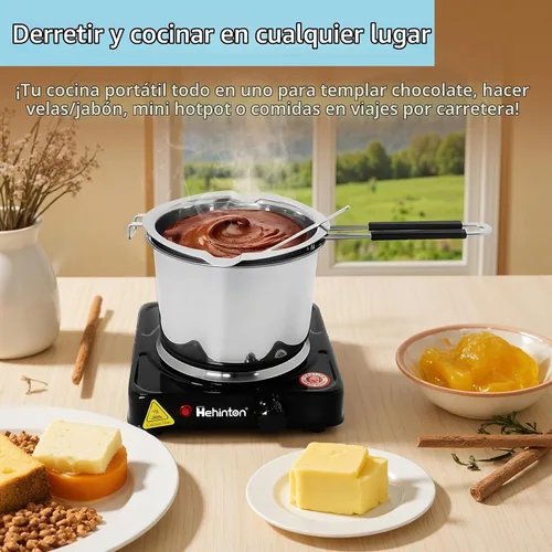 Vista 7 de Olla profesional de doble caldera de 40.6 fl oz/40.6 onzas, olla de fusión de chocolate de acero inoxidable 304 con placa caliente eléctrica de 1000