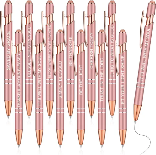 Vista 14 de Zonon 12 piezas de bolígrafos inspiradores a granel, divertidos bolígrafos de bola con punta estilo lápiz táctil, regalos motivacionales para el Día