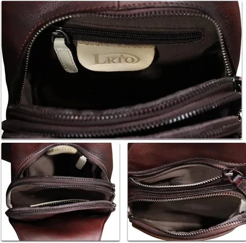 Vista 7 de LRTO Bolso de cuero genuino para hombres y mujeres, estilo vintage, de cuero auténtico, bandolera de hombro, bolso cruzado en el pecho, Café, Único