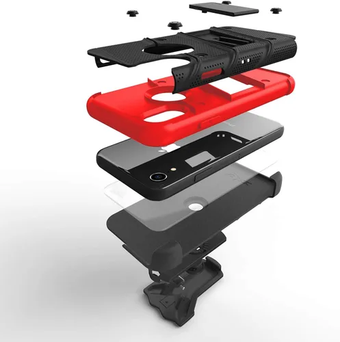 Vista 3 de Serie Zizo Bolt funda para iPhone XR de grado militar con protector de pantalla de vidrio templado, clip de cinturón, soporte, Funda con soporte.