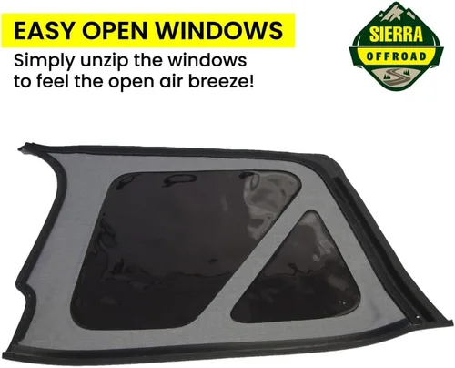 Vista 7 de Revestimiento superior estilo de fábrica Sierra Offroad para Jeep Wrangler TJ (1997-2002), funda blanda con vidrios polarizados, sin puertas Negro