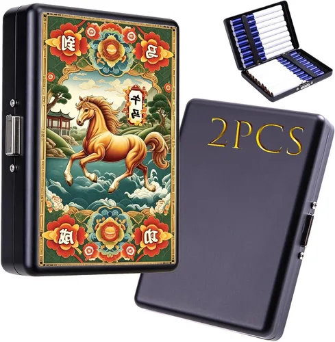 Vista 12 de 2 cajas de cigarrillos, capacidad para 20 palos, caja de cigarrillos de metal, soporte portátil a prueba de aplastamiento, carteras para tarjetas
