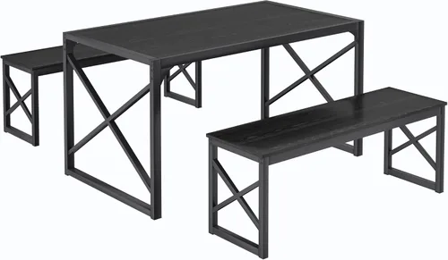 Vista 8 de VECELO Juego de mesa de comedor de cocina de 55 pulgadas para 4, marco de acero resistente y mesa de grano de madera, juegos de comedor que ahorran