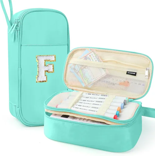 Vista 30 de Estuche Grande para Lápices, Bolsa de Lápices de Gran Capacidad, Bolsa de Lápices Personalizada con Inicial con Cremallera Suave, Múltiples