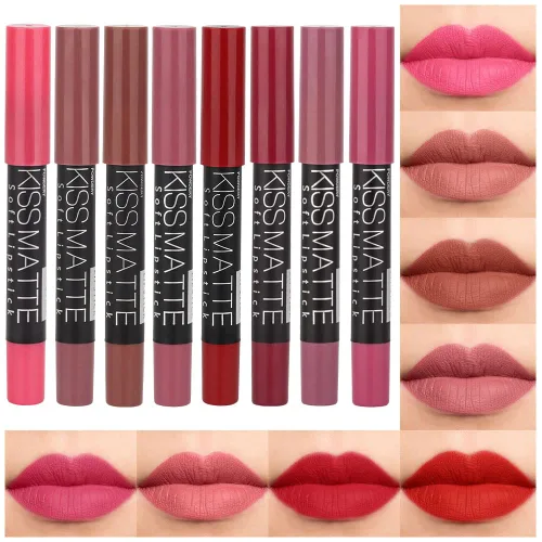 Vista 25 de evpct 3 piezas de lápiz crayón delineador de labios mate metálico rosa natural ligera y lápiz labial Set de larga duración impermeable que coincide