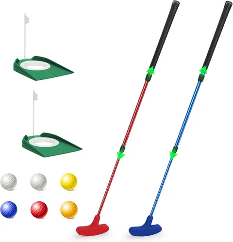 Vista 10 de MultiOutools Putters de golf para hombres y mujeres, paquete de 2 juegos de palos de golf ajustables con 6 bolas y 2 copas de bandera, mini putters