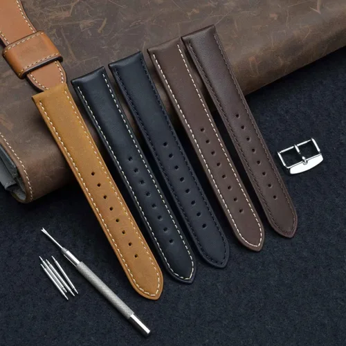 Vista 7 de WOCCI Vintage Leather Watch Bands with Stainless Silver Buckle Replacement Strap 14mm 16mm 18mm 19mm 20mm 21mm 22mm 23mm 24mm