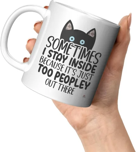 Vista 9 de ODDITEES Taza de café con texto en inglés «Sometimes I Stay Inside Because It's Just Too Peopley Out There», color blanco