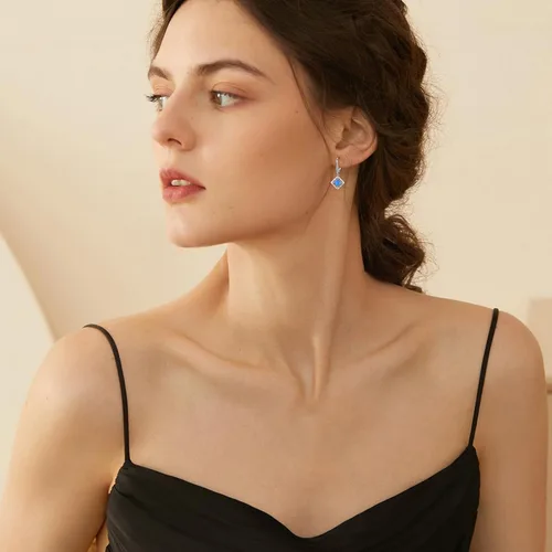 Vista 6 de Aretes colgantes de plata de ley, turquesa, ópalo, piedra lunar, aretes colgantes para mujeres y niñas, hipoalergénicos, aretes colgantes