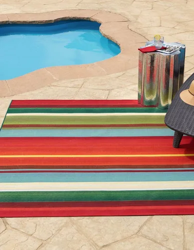 Vista 8 de Unique Loom Outdoor Modern Collection - Alfombra de área Jaco (4 pies 1 pulgada octágono multi/azul claro)