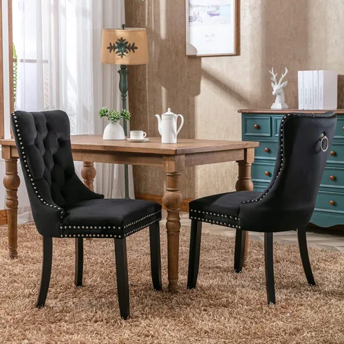 Vista 7 de Henf Juego de mesa de comedor extensible de 78 pulgadas para 6 mesas rectangulares de madera de 7 piezas con 6 sillas tapizadas de terciopelo, mesa