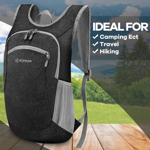 Vista 6 de ZOMAKE Mochila plegable ultraligera de 10 litros, mochila plegable pequeña, resistente al agua, mochila plegable para mujeres y hombres (negro-A1)