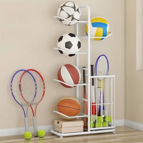 Vista 8 de Basketball Storage Rack, Sports Equipment Organizer, Yoga Mat Storage Basket, Multi-Tier Ball Storage Rack with Adjustable Feet for Garages, Courts