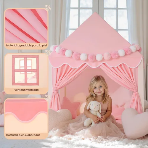 Vista 4 de Tienda de campaña para niños y niñas, gran casa de juegos de hadas para niños, castillo de princesa, tienda de campaña, juguetes de regalo