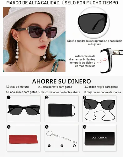Vista 5 de OCCI CHIARI Gafas de sol de lectura de gran tamaño para mujer (1.0 1.25 1.5 1.75 2.0 2.25 2.5 2.75 3.0 3.5)
