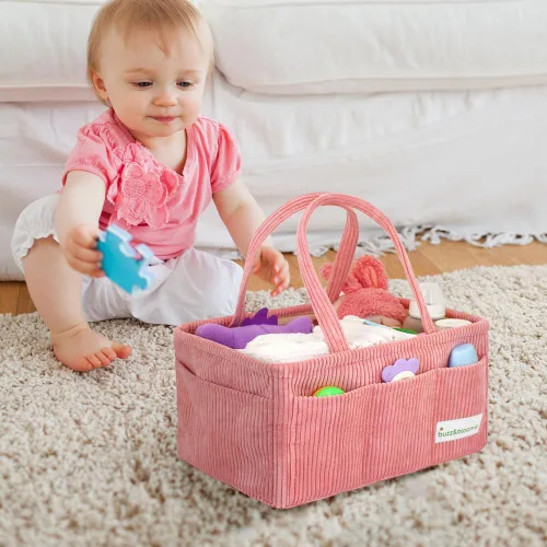 Vista 6 de Buzz&Bloom Organizador de pañales para bebé, elegante cesta de almacenamiento para artículos esenciales para recién nacidos y estación de pañales