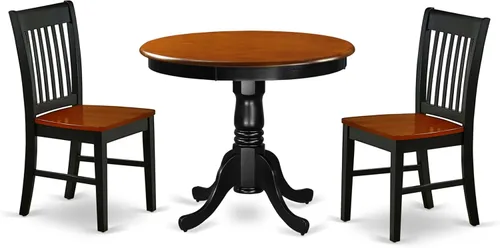 Vista 15 de East West Furniture ANNO3-MAH-C Juego de mesa y sillas de cocina de 3 piezas contiene una mesa de comedor redonda con pedestal y 2 sillas de comedor