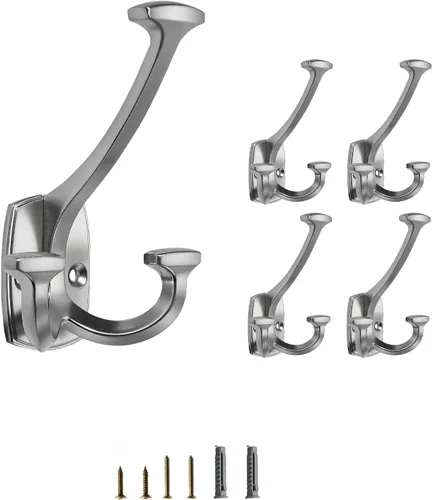 Vista 13 de Ganchos de latón antiguos grandes montados en la pared decorativos de doble cara resistentes para colgar abrigos, toallas, batas, bolsos, ganchos