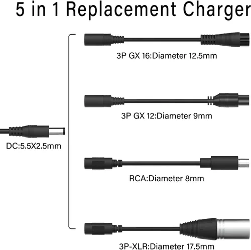 Vista 3 de Cargador Scoter de 42 V 2 A, 5 enchufes para batería de litio de 36 V DC 5.5 x 2.1 con conector de 3 clavijas de 0.315 in/0.472 in conector de 3