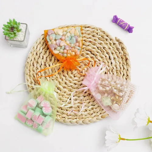 Vista 2 de ANZNKU Paquete de 50 bolsas de organza multicolor de 3 x 4 pulgadas, mini bolsas de regalo para regalos de Pascua, día de la madre, bolsa de joyería