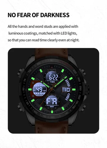 Vista 6 de NAVIFORCE Relojes digitales militares para hombre reloj analógico de cuarzo impermeable reloj deportivo multifuncional de cuero