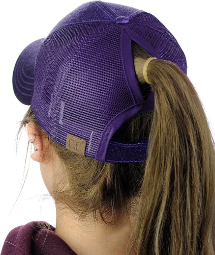 Vista 2 de C.C - Gorra de béisbol con diseño para cola de caballo, ajustable, con malla y brillantina