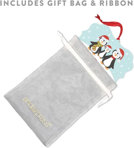 Vista 4 de Andaz Press Adorno de recuerdo de Navidad con marco de fantasía para la familia española, metal, feliz Navidad 2025, familia de pingüinos de Merry