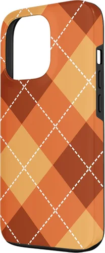 Vista 2 de Funda para iPhone 13 Pro, naranja, amarillo y marrón, a cuadros, otoño, calabazas