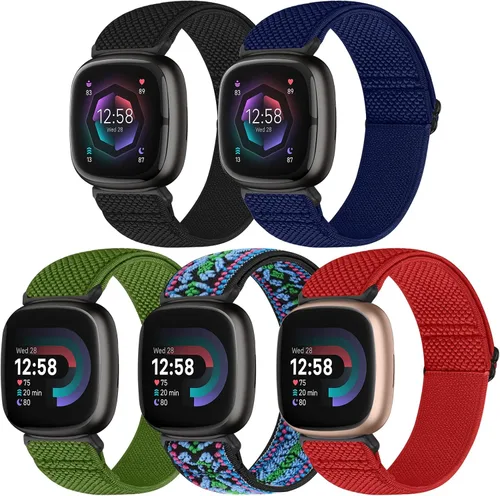 Vista 13 de Bcuckood Compatible con Fitbit Versa 4/Versa 3/Sense 2/Sense Band para mujeres y hombres, paquete de 5 correas de nailon elástico suave ajustable