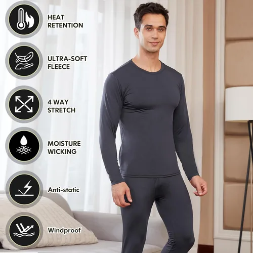 Vista 3 de CL convallaria Paquete de 2 calzoncillos térmicos para hombre, ropa interior larga suave y cálida, capa base para clima frío
