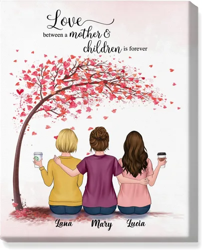 Vista 10 de Gossby Lienzo personalizado para madre e hija, regalo de cumpleaños, Navidad, Día de la Madre para mamá de 2 hijas con diseño, nombre, regalo