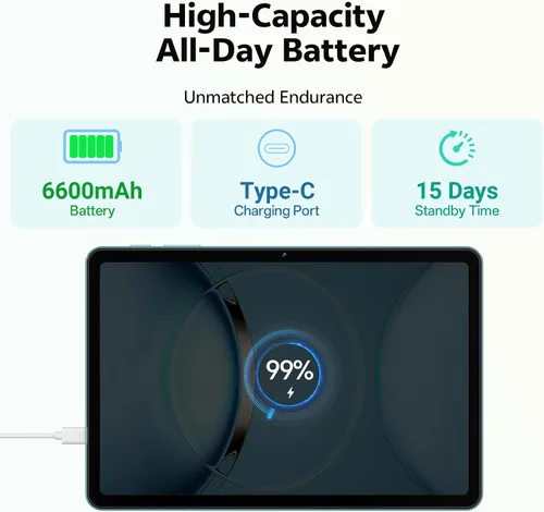Vista 5 de Tablet 10.1 pulgadas, tableta Android con funda, gris 24 GB RAM + 64 GB ROM 1 TB expandible, pantalla táctil IPS HD 1280 x 800, batería de 6600